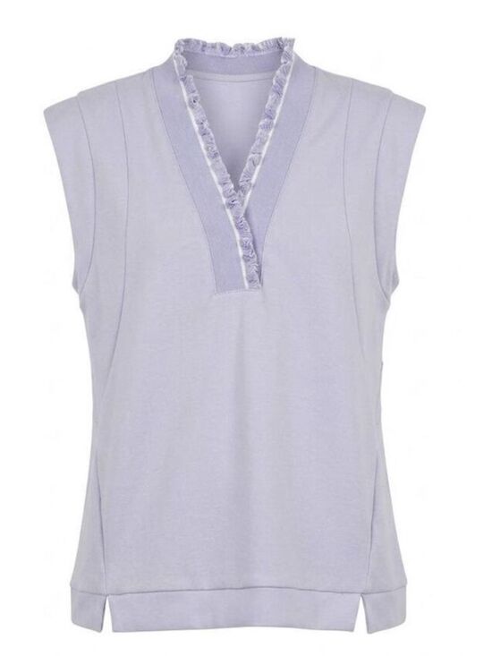 Umgee Tops - #210. Umgee Lavender French Terry Luxeknit Sleeveless Ruffled V-Neck Tank